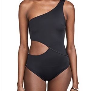Solid & Striped One-Piece Swimsuit Sz S